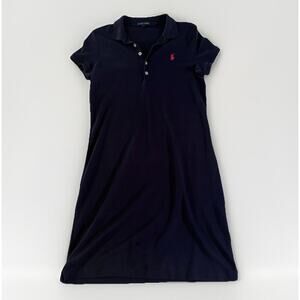 Ralph Lauren Navy Polo Shirt Dress Sporty Preppy Cotton Knit Short Sleeve M